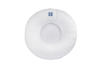 White Sealy floor cushion for newborns with soft padded center and Goosewaddle logo