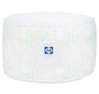white and light green sealy pouf for toddlers with subtle orange dots and soft fabric texture