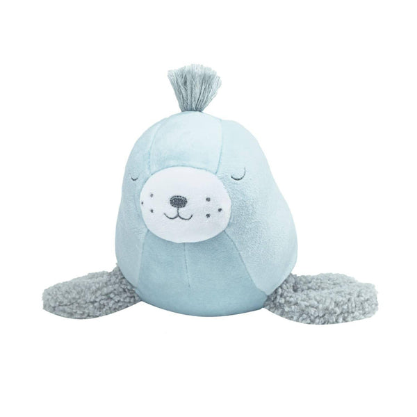 Goosewaddle Sealy the Seal plush baby toy soft blue and gray with textured flippers for newborns
