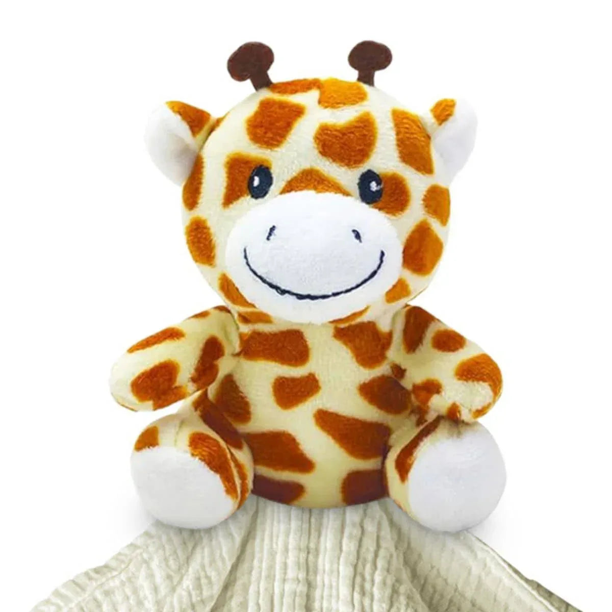 Me Lovey security blanket with soft giraffe plush in orange and white made of cozy knit fabric