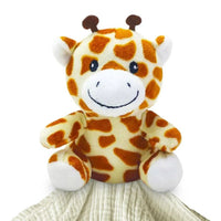 Me Lovey security blanket with soft giraffe plush in orange and white made of cozy knit fabric