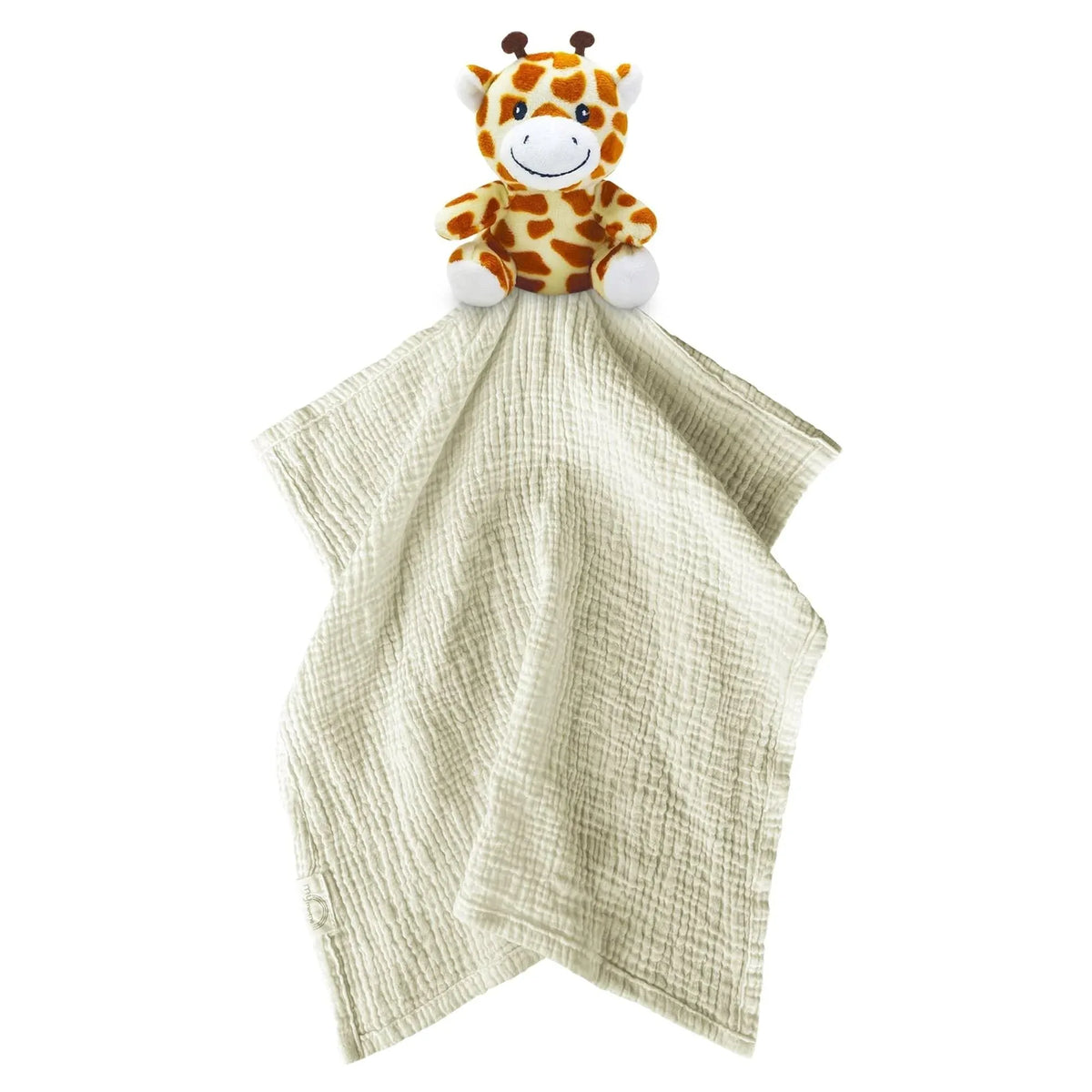 Beige cotton security blanket with soft plush giraffe attached by Me Lovey