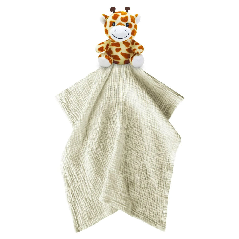 Beige cotton security blanket with soft plush giraffe attached by Me Lovey