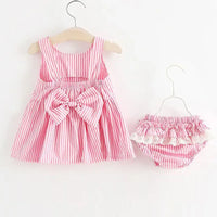 baby girls pink seersucker dress and matching diaper cover with bow detail size 0-12 months