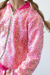Girls pink sequin jacket with long sleeves and zipper by Mila & Rose