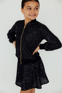 Girls black sequin skort with subtle sparkle and comfortable fit by Mila & Rose