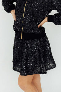 Girls black sequin skort with glittery texture and elastic waistband by Mila & Rose