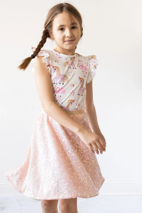 Girls light pink sequin skort with shimmer detail in size suitable for children