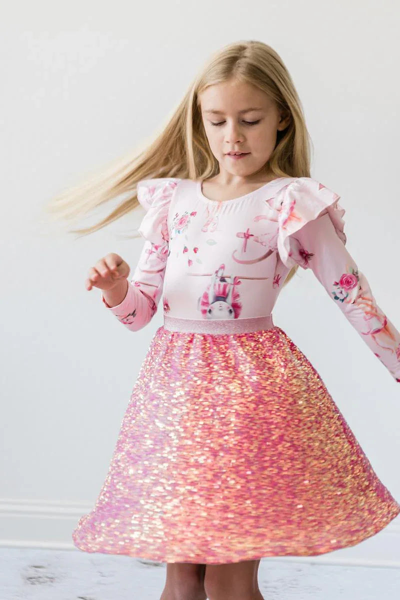 Girls pink Mila & Rose sequin skort with shiny iridescent detail size small