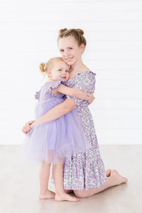 Girls lavender shimmer party dress for girls tutu dress with ruffle sleeves for toddlers