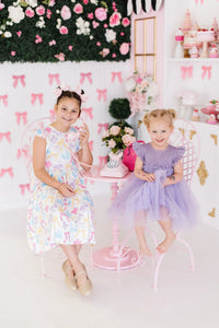Girls lavender shimmer party dress for girls with tutu skirt, ages toddler to young child