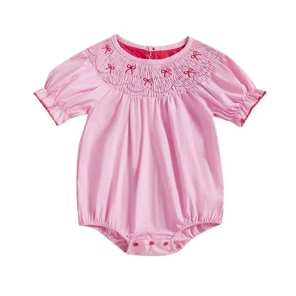 Smocked Baby Bubble Romper in Pink for Girls - The Palm Beach Baby
