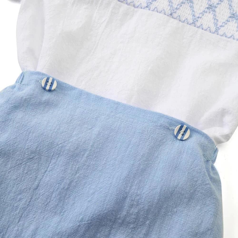 Smocked Boys Shorts Set - Classic Blue & White Outfit - The Palm Beach Baby