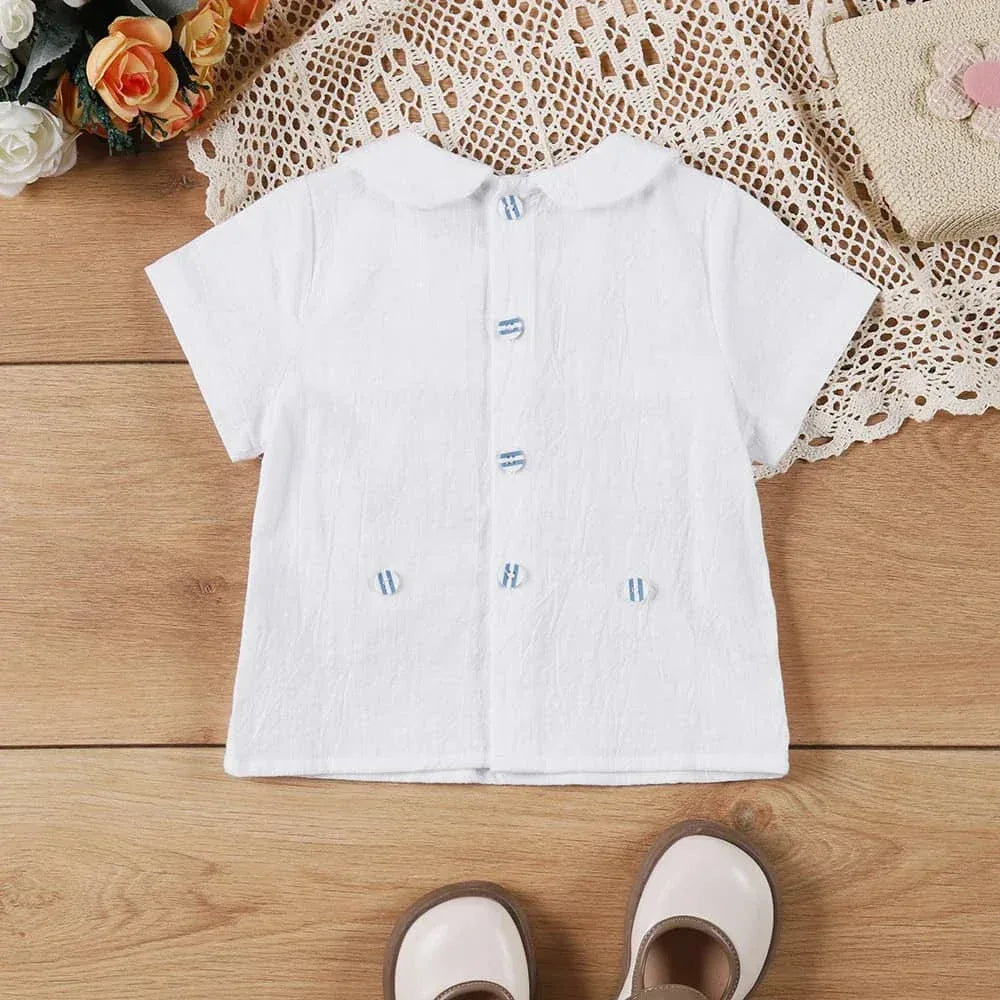 Smocked Boys Shorts Set - Classic Blue & White Outfit - The Palm Beach Baby