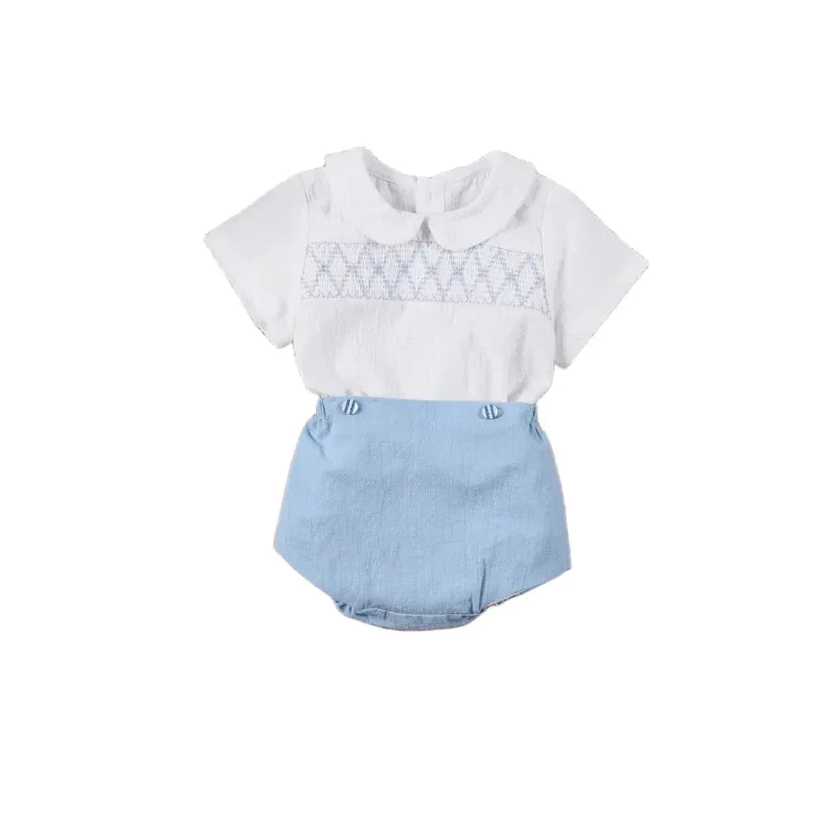 Smocked Boys Shorts Set - Classic Blue & White Outfit - The Palm Beach Baby