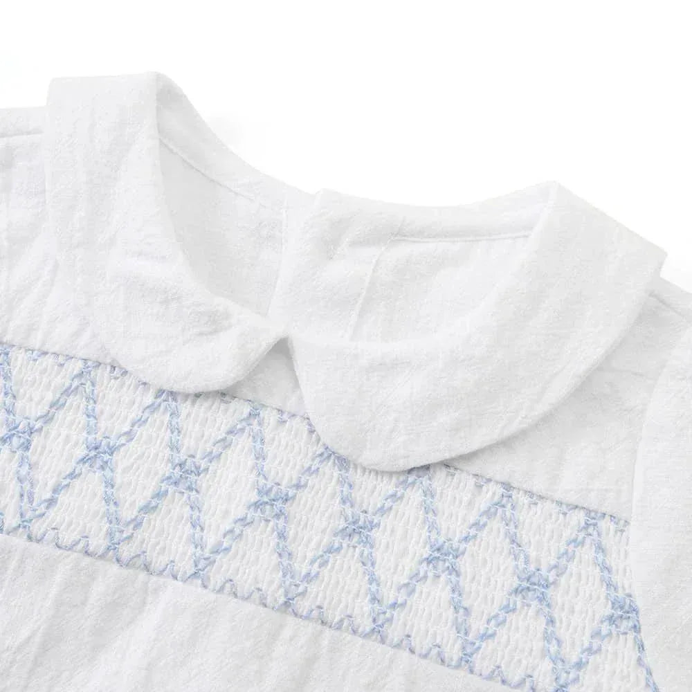 Smocked Boys Shorts Set - Classic Blue & White Outfit - The Palm Beach Baby