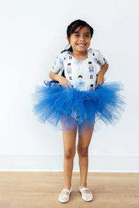 Girls blue tutu leotard 3/4 sleeve with snowflake tutu leotard for girls in size small