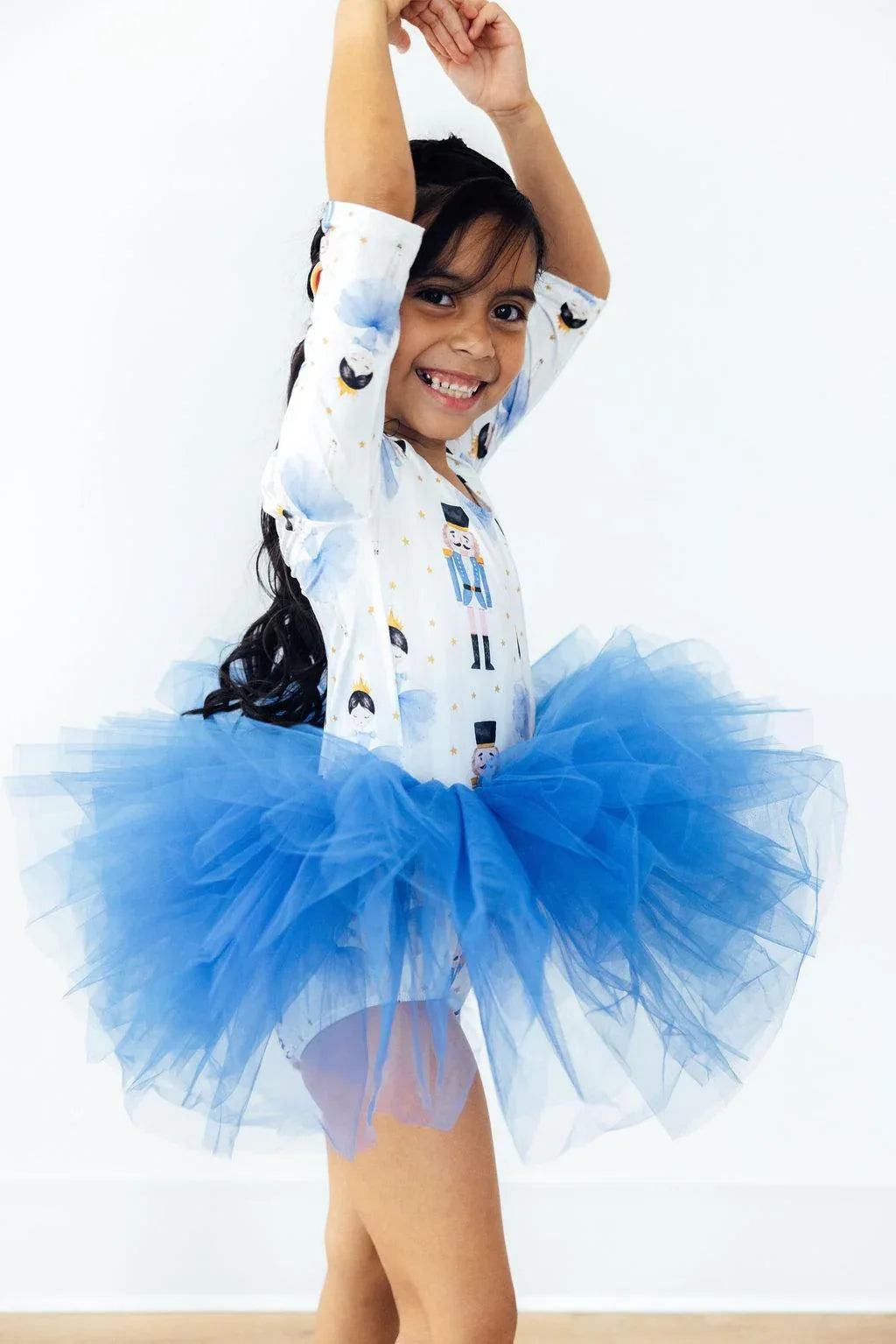 Girls blue snowflake tutu leotard for girls 3 4 sleeve with printed top and tulle skirt
