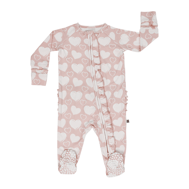So Much Love Ruffle Footie - The Palm Beach Baby Sweet Bamboo