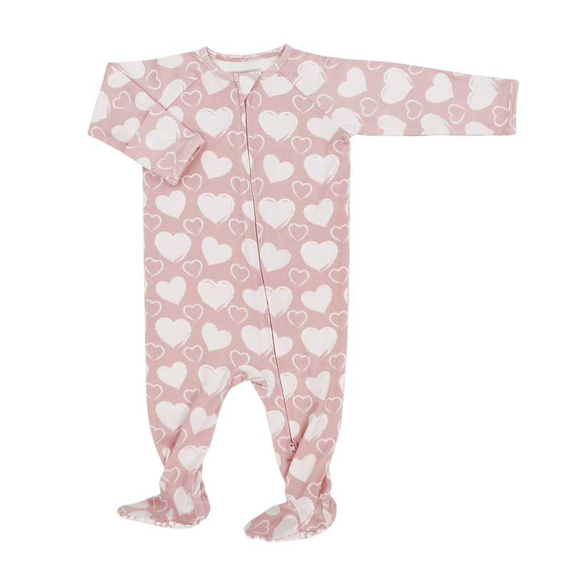 So Much Love Zipper Footie - The Palm Beach Baby Sweet Bamboo