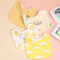 soft cotton baby bib set with yellow cloud, lemon, and animal prints for infants and toddlers