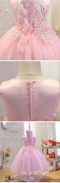 Pink special occasion dress for girls with lace bodice and tulle skirt ages 2 to 6