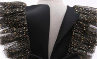 black special occasion dress with lace for girls star-patterned puff sleeves, toddler size