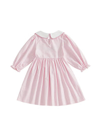 pink long sleeve St. Patrick's Day dress for little girls with white collar for toddlers