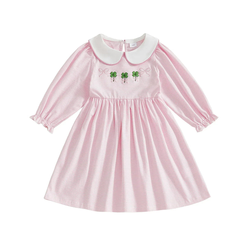 strapless open back dress Girl's He Is Risen Embroidered Dress in Light Pink Size 4T
