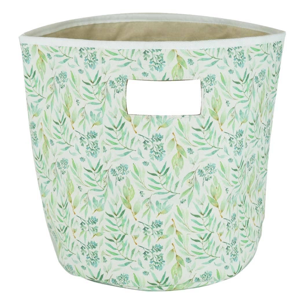 Goosewaddle storage basket with green leaf pattern, large size with handle cutout for easy carrying