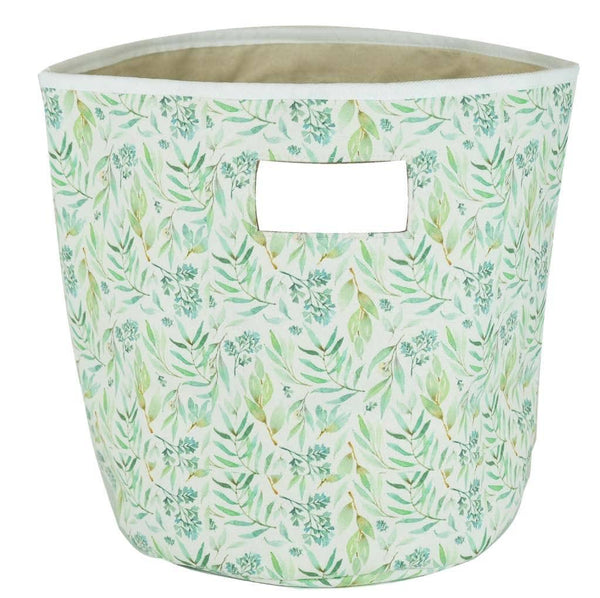 Goosewaddle storage basket with green leaf pattern, large size with handle cutout for easy carrying