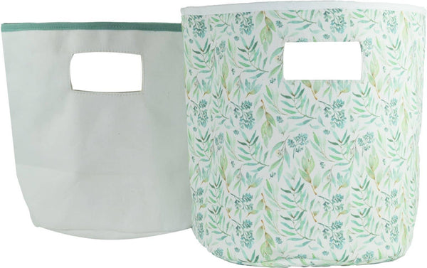 Goosewaddle storage baskets set with green leaf pattern and white color, medium size for newborn baby essentials
