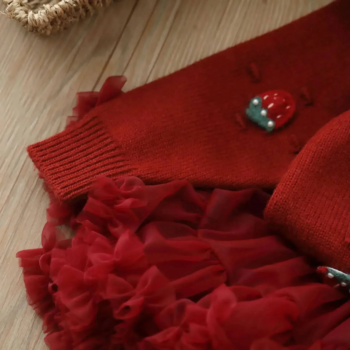 Strawberry Knit Sweater and Tulle Skirt Set for Babies - The Palm Beach Baby