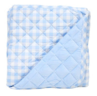 Blue and white checkered super soft baby play mat folded showing quilted pattern for newborns