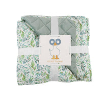 Folded green and white leafy patterned super soft baby play mat 43 by 43 inches for newborns