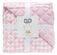 Pink and white checkered super soft baby play mat folded with plush quilted texture for newborns