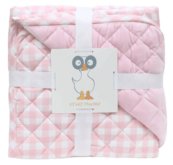 Pink and white checkered super soft baby play mat folded with plush quilted texture for newborns