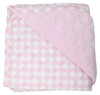 Pink and white checkered super soft baby play mat folded showing quilted texture for newborns
