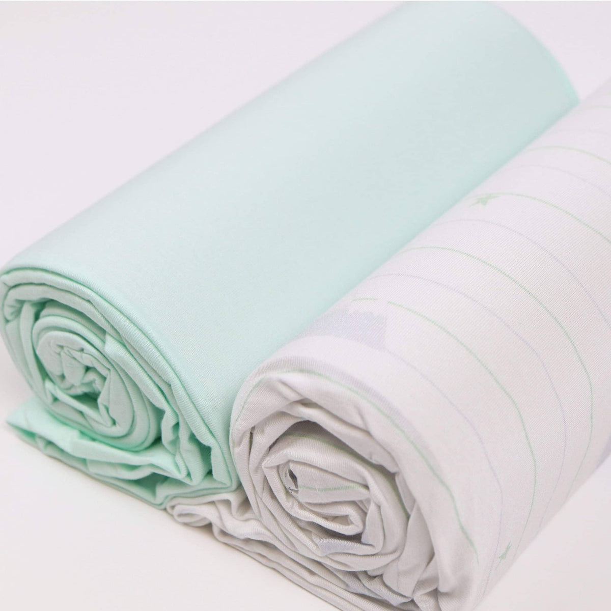 Goosewaddle mint green and white newborn swaddle blanket set with soft breathable fabric