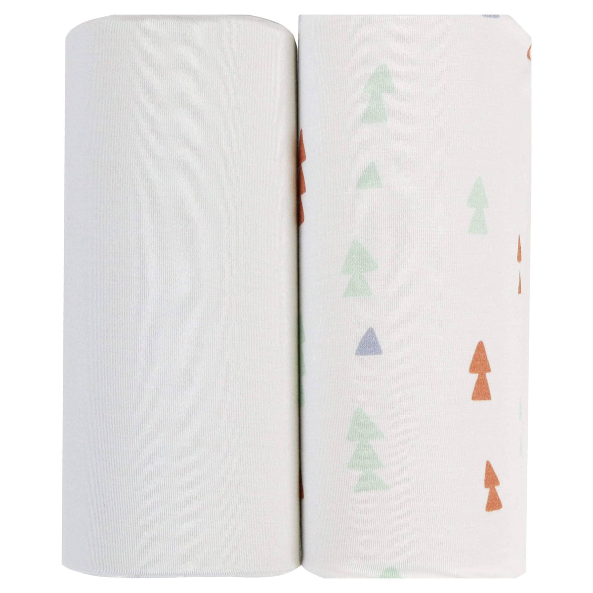 Goosewaddle newborn swaddle blankets set in white with colorful tree prints, soft cotton fabric