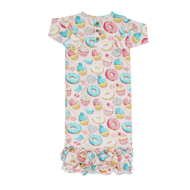 Children's nightgown with colorful donut and cupcake pattern on a transparent background