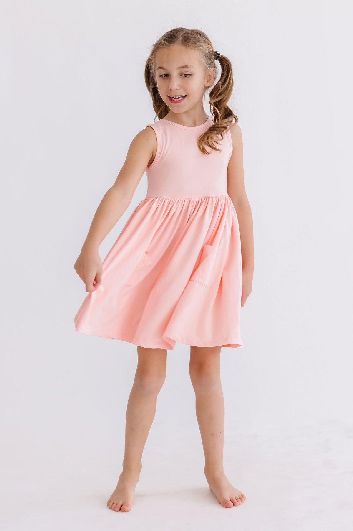 girls pink twirl pocket tank dress by Mila & Rose sleeveless comfortable fit