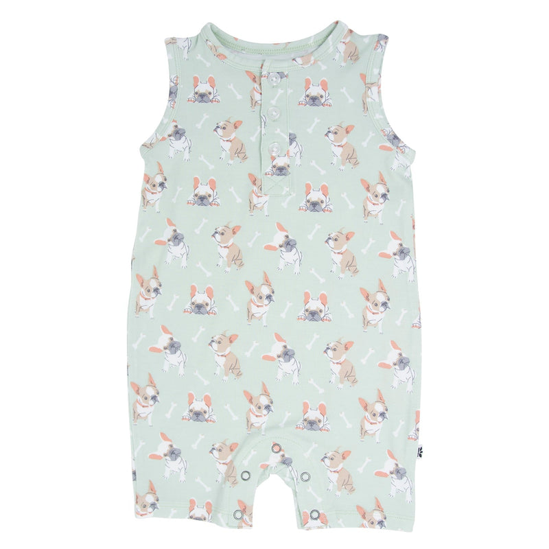 Mint Frenchie Puppy Tank Romper - The Palm Beach Baby Sweet Bamboo