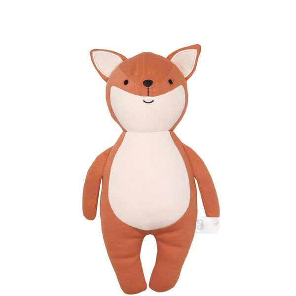Terracotta fox baby gift set plush toy in orange and white for newborns with soft knit texture