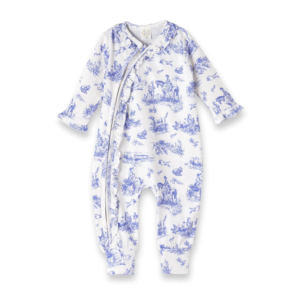 Baby Girl Toile de Jouy Bamboo Zipper Romper - Mommy and Me - The Palm Beach Baby