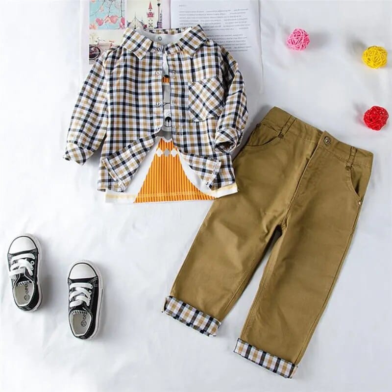 babies and kids Clothing "David" 3 PC Boy's Casual Khaki Pant Set -The Palm Beach Baby