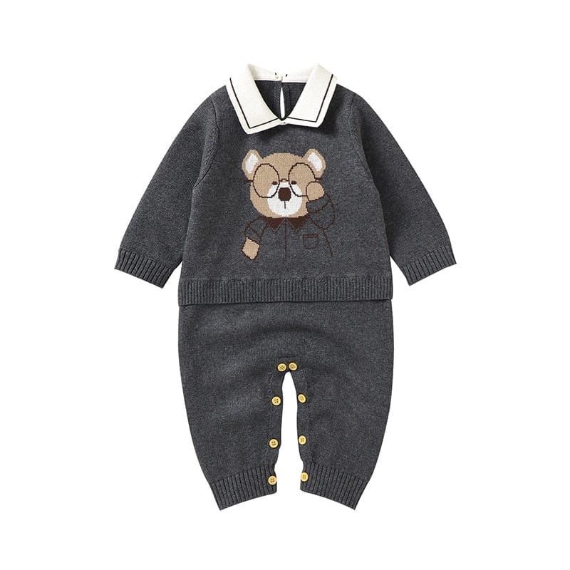 babies and kids Clothing Gray / 0-3M "Mr. Mouse" Sweater Knit Romper -The Palm Beach Baby