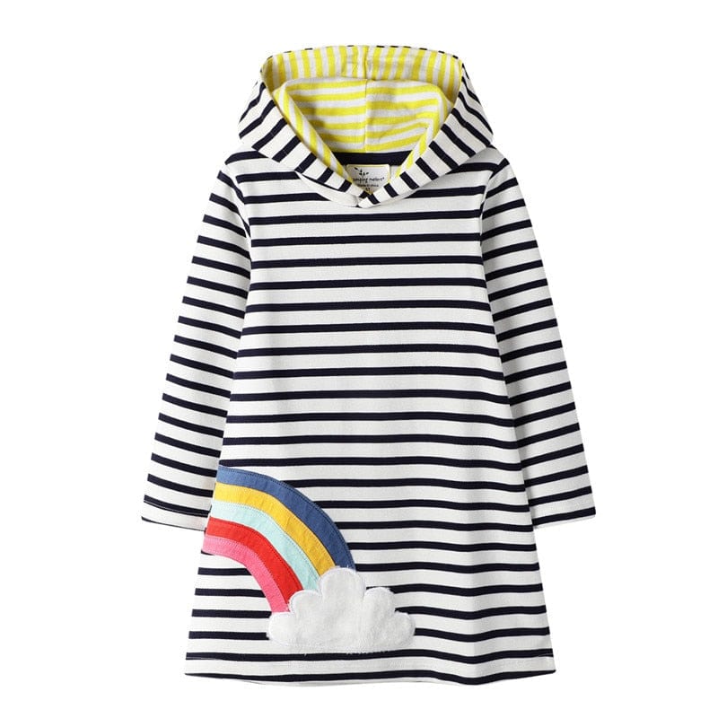 babies and kids Clothing T7166 Rainbow / 2T / China Colorful Printed Girl's Hoodie Dress -The Palm Beach Baby