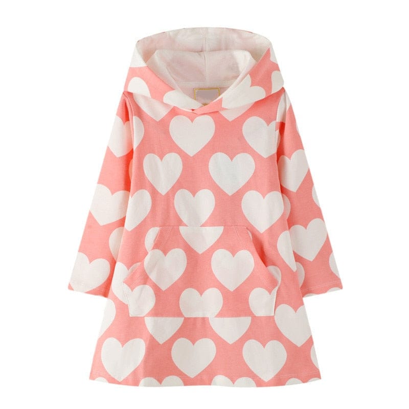 babies and kids Clothing T7294 hearts / 2T / China Colorful Printed Girl's Hoodie Dress -The Palm Beach Baby