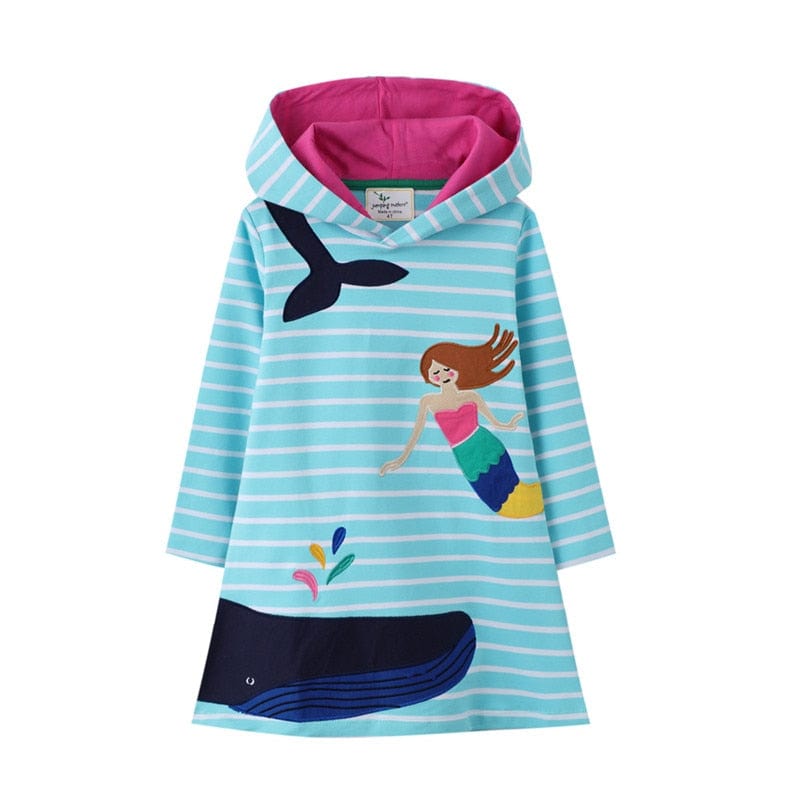 babies and kids Clothing T7796 Mermaid / 2T / China Colorful Printed Girl's Hoodie Dress -The Palm Beach Baby